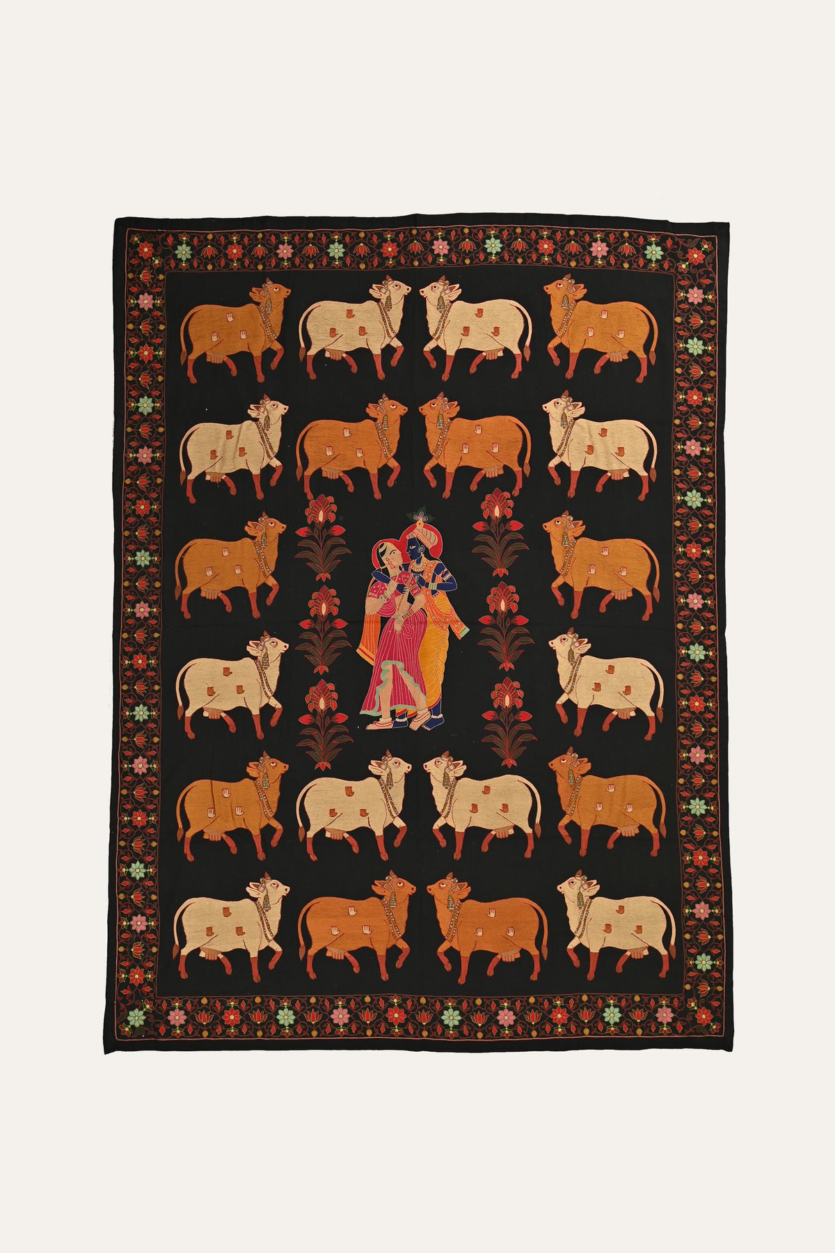 Hand-Painted Radha Krishna Pichwai Textile | Devotional Wall Art