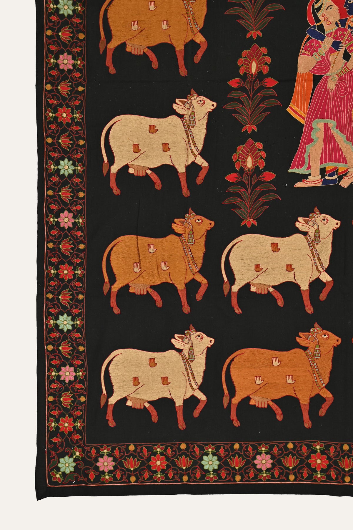 Hand-Painted Radha Krishna Pichwai Textile | Devotional Wall Art