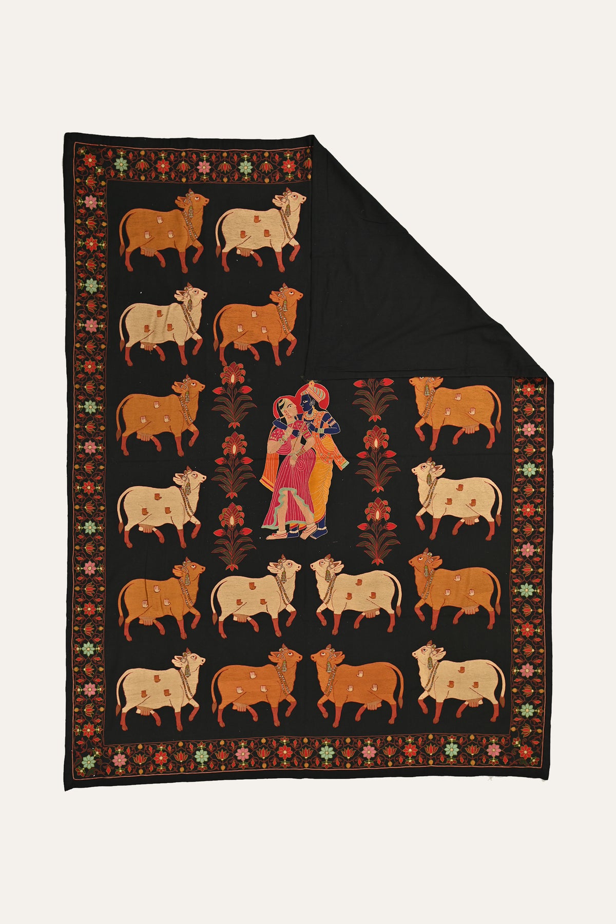 Hand-Painted Radha Krishna Pichwai Textile | Devotional Wall Art