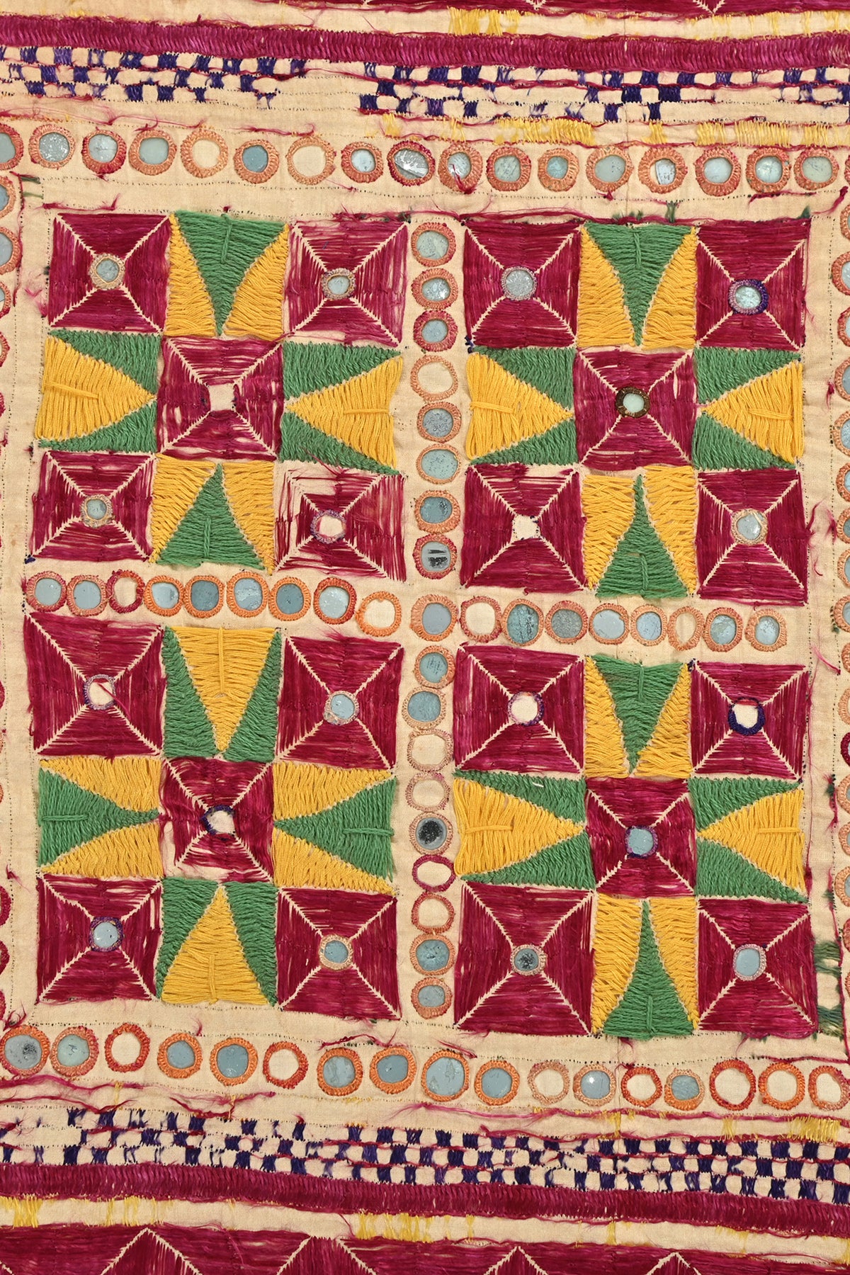 Hand-embroidered Floral Motif Mirrorwork Kutch Wall Tapestry