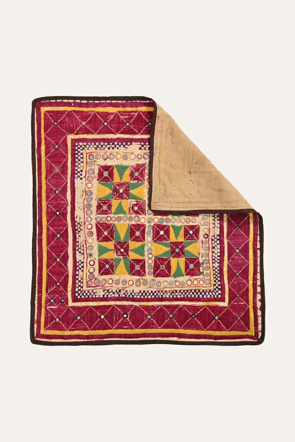 Hand-embroidered Floral Motif Mirrorwork Kutch Wall Tapestry