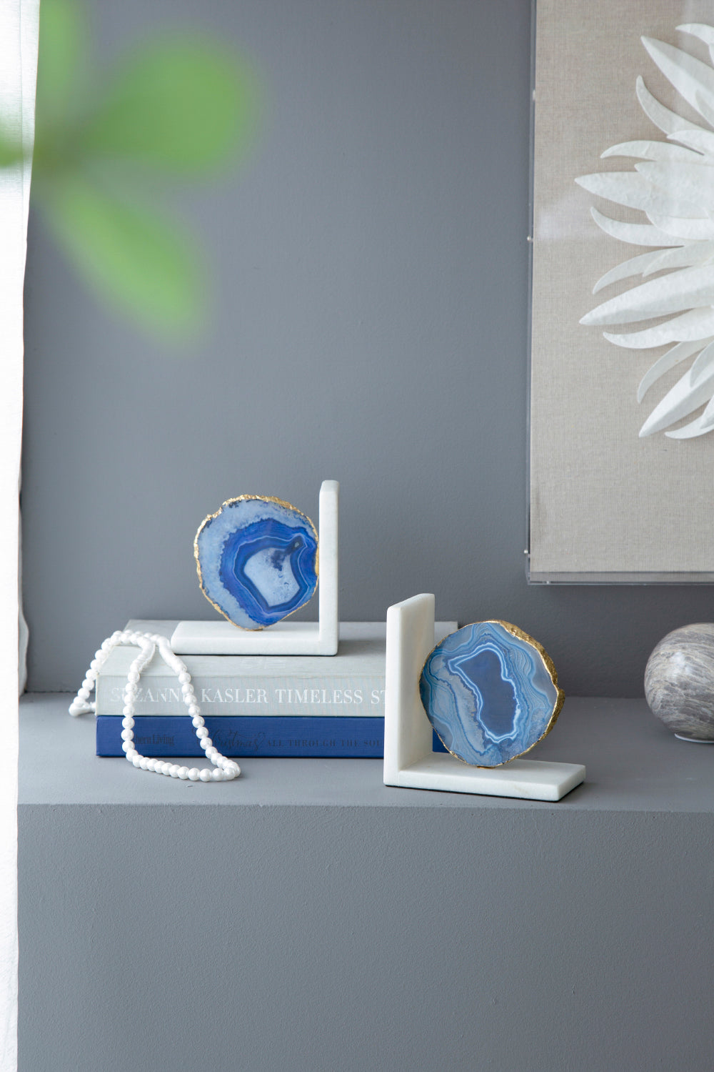 Decorative blue agate geode bookends