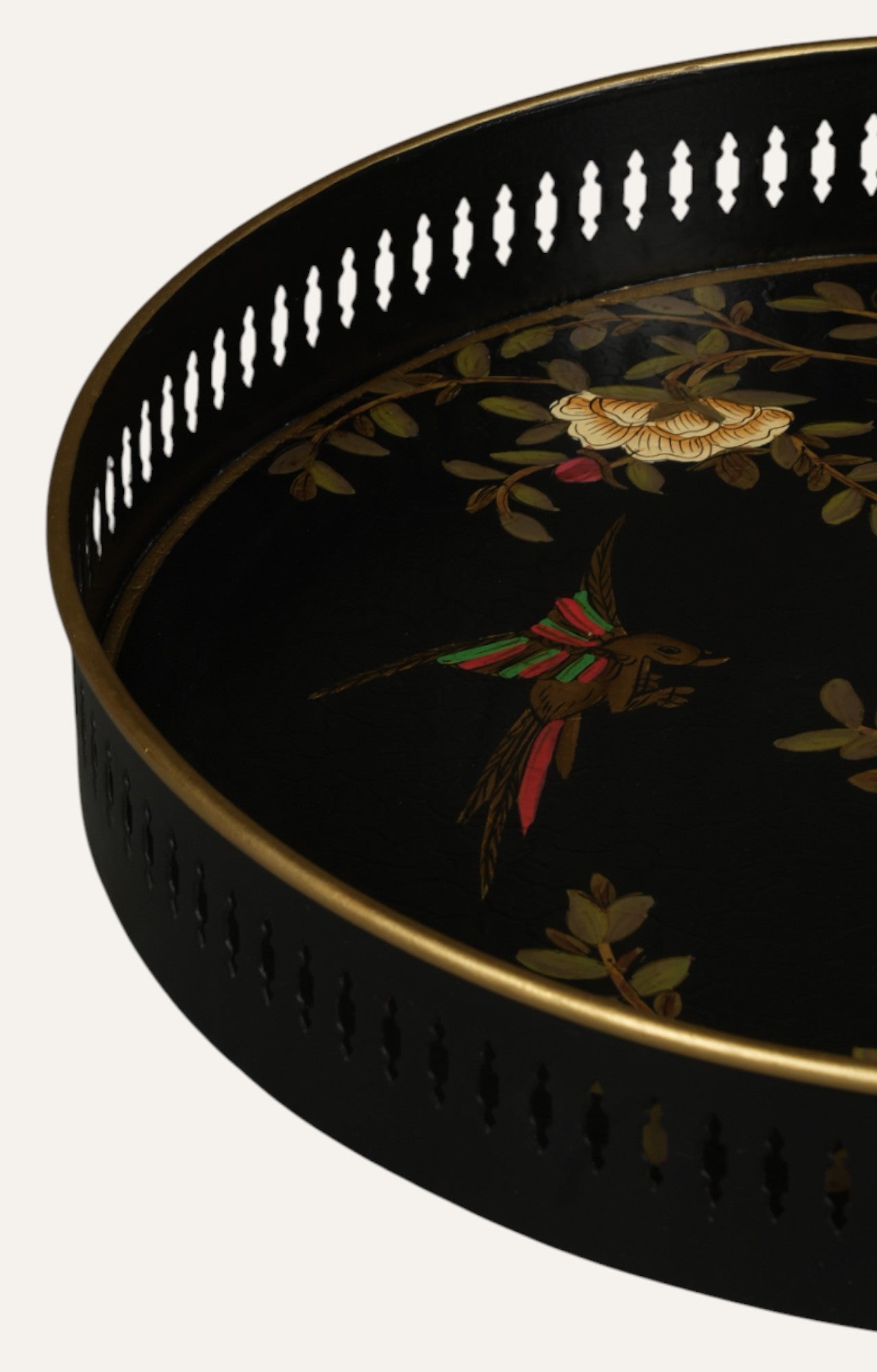 Decorative tray with floral and bird design