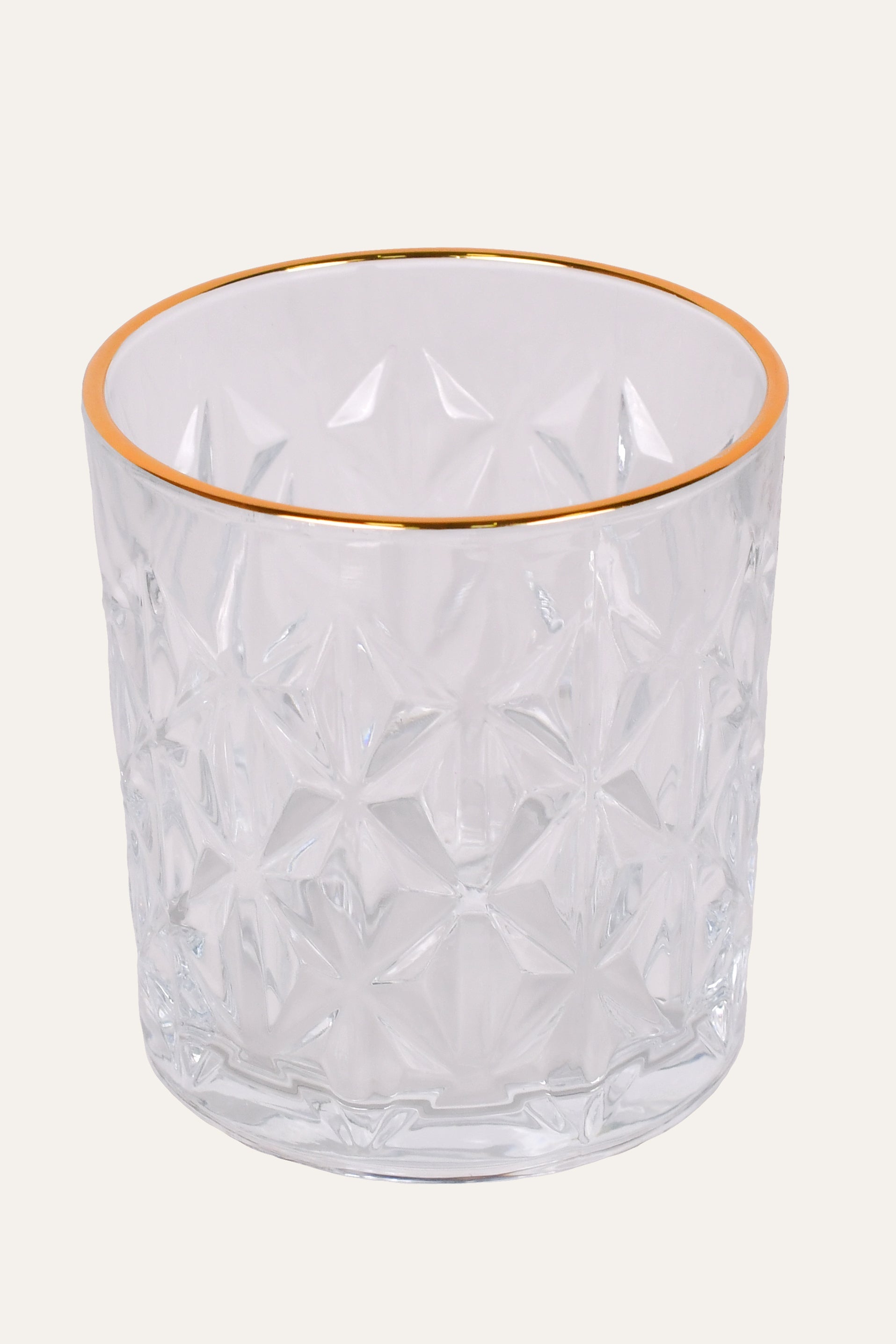 Designer gold rim whisky tumbler for cocktails and scotch