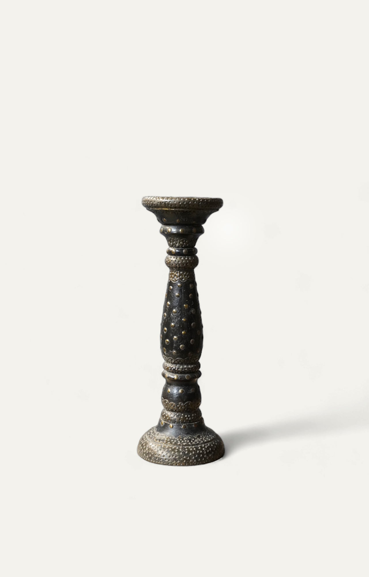 Detailed vintage Wooden Taper Candle Holder - main