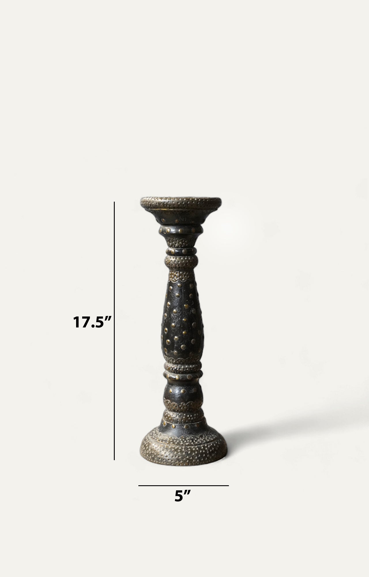 Detailed vintage Wooden Taper Candle Holder_size