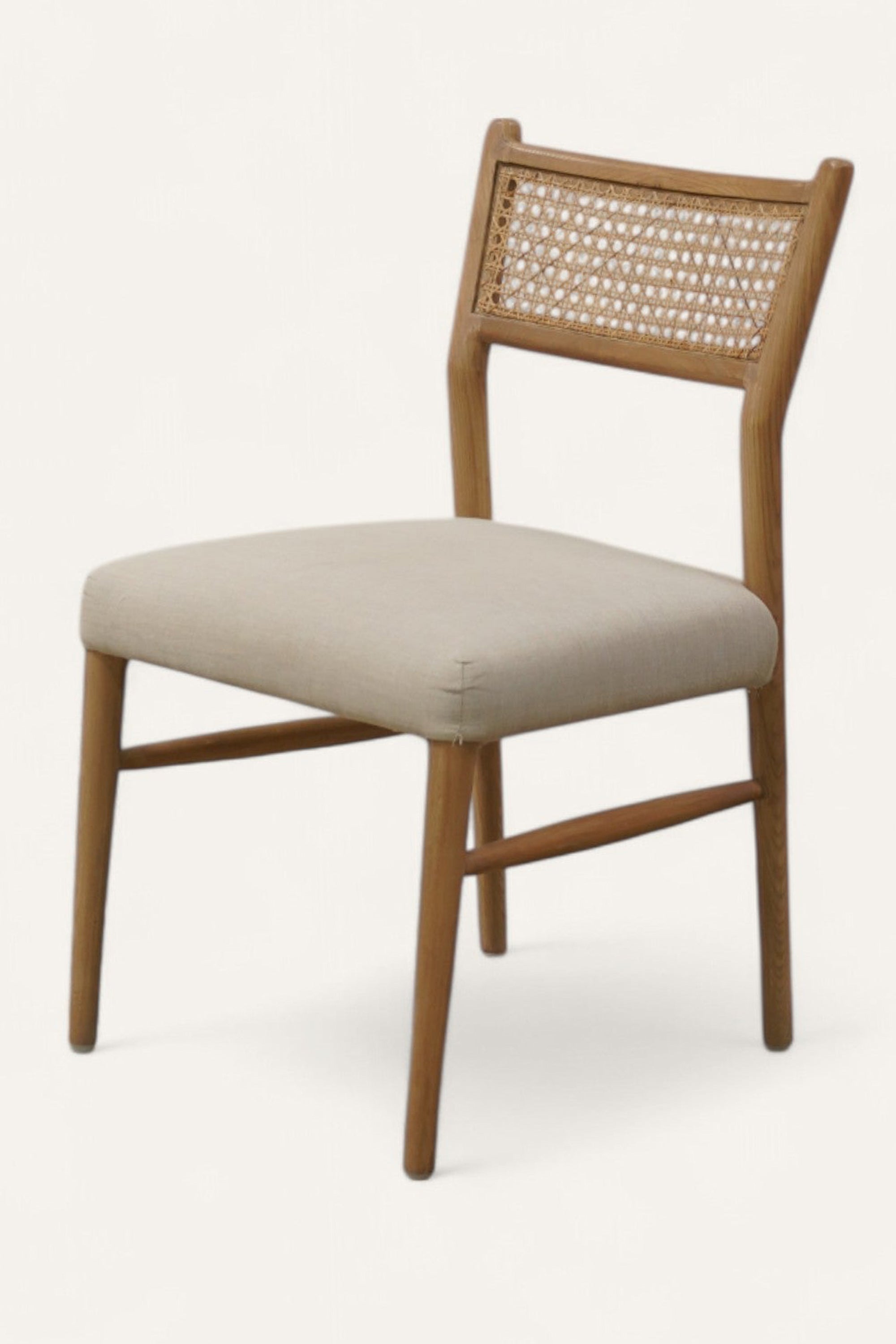 Cane Back Bouclé Dining Chair in Oak Wood