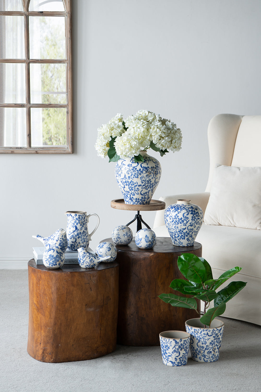  Blue Floral Indoor Planter 
