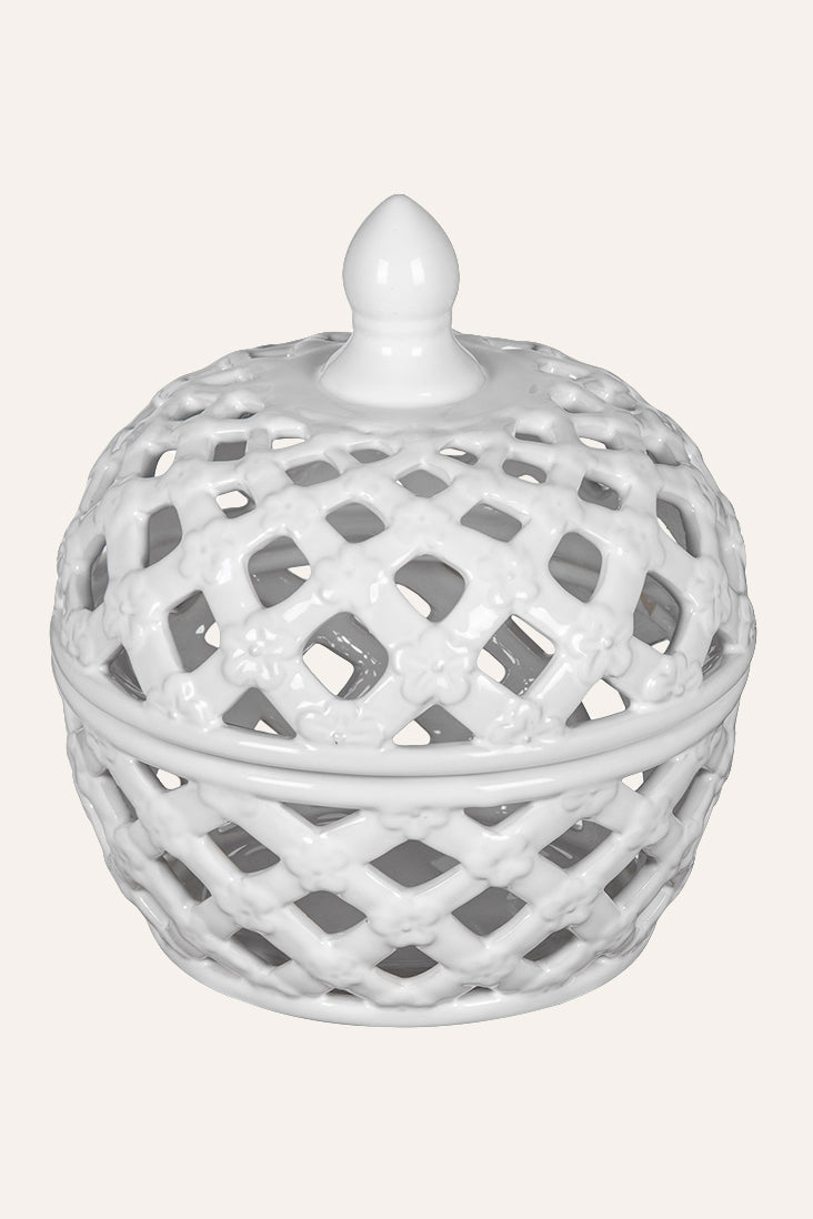 White ceramic lidded container