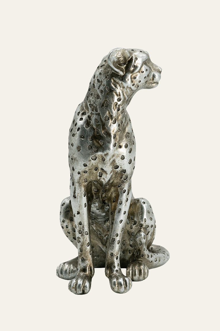 Sitting Silver Leopard Figurine