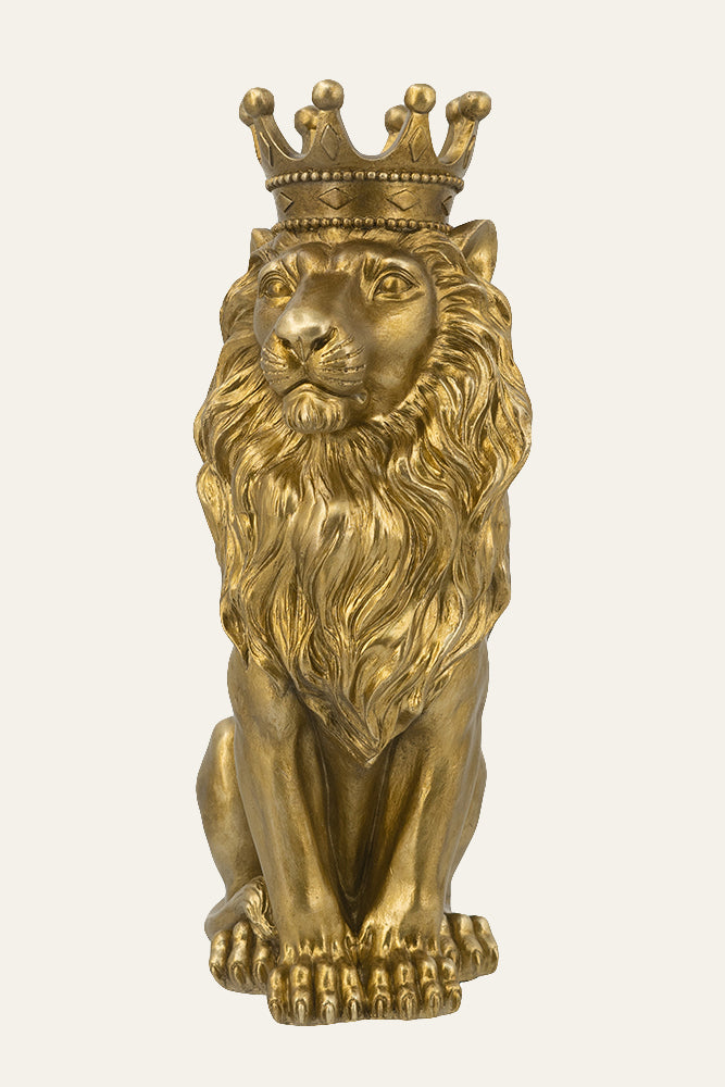 Gold lion statue with a crown 