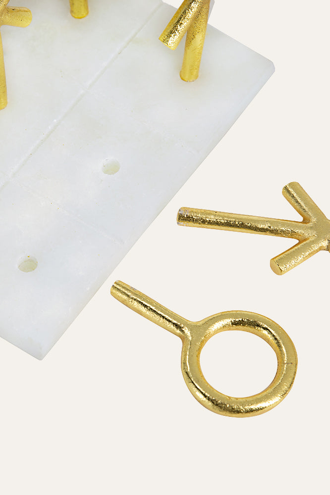 Marble Tic Tac Toe Game with Gold Metal Pieces