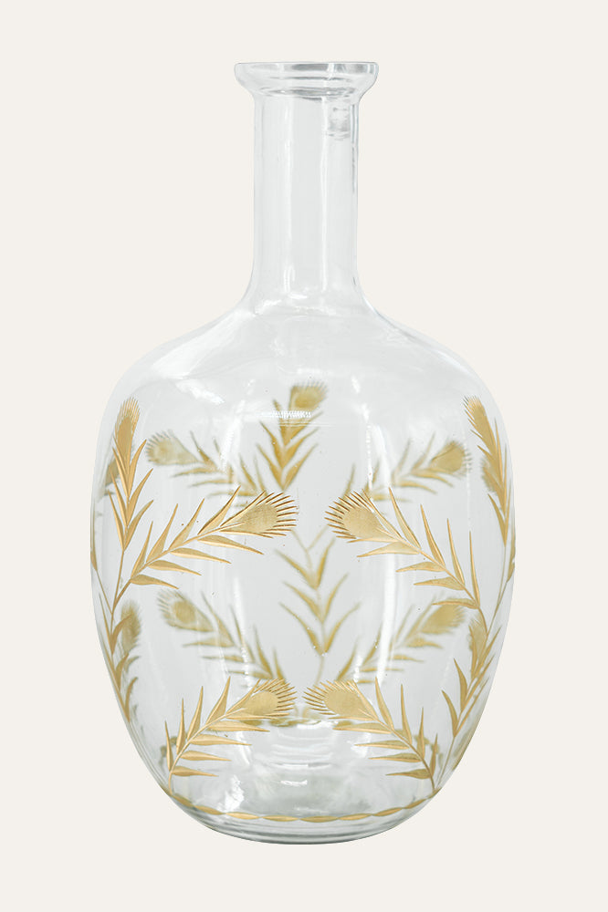 Glass vase with gold leaf pattern