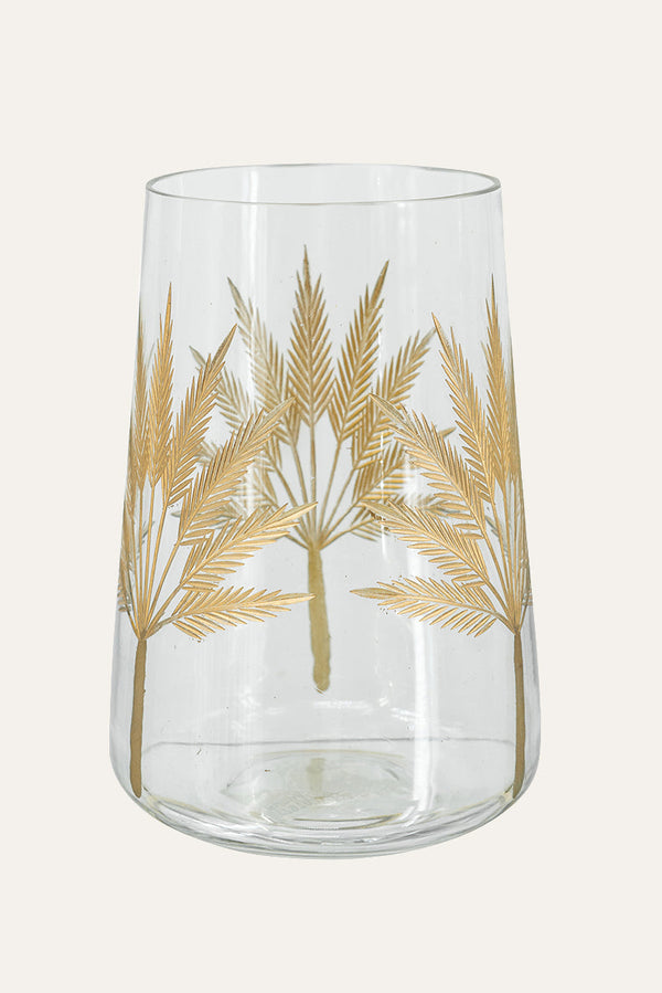 Clear Glass Vase with Gold Palm Leaf Design – Decorative Vase