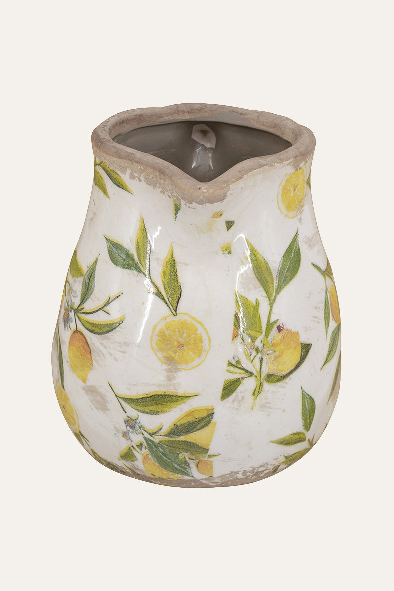 Ceramic vase with lemon and leaf pattern