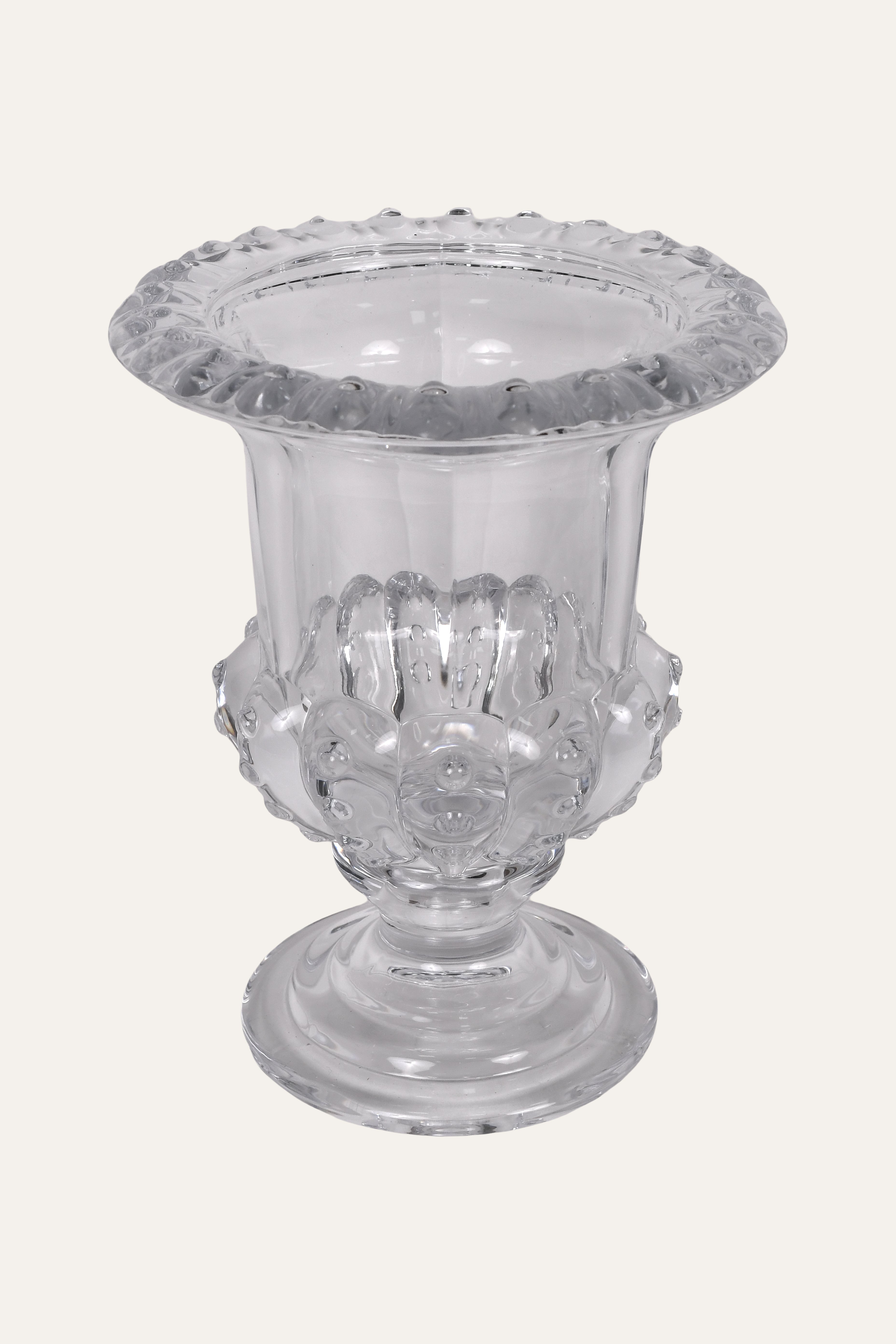 Elegant glass candle holder with floral embossed detailing