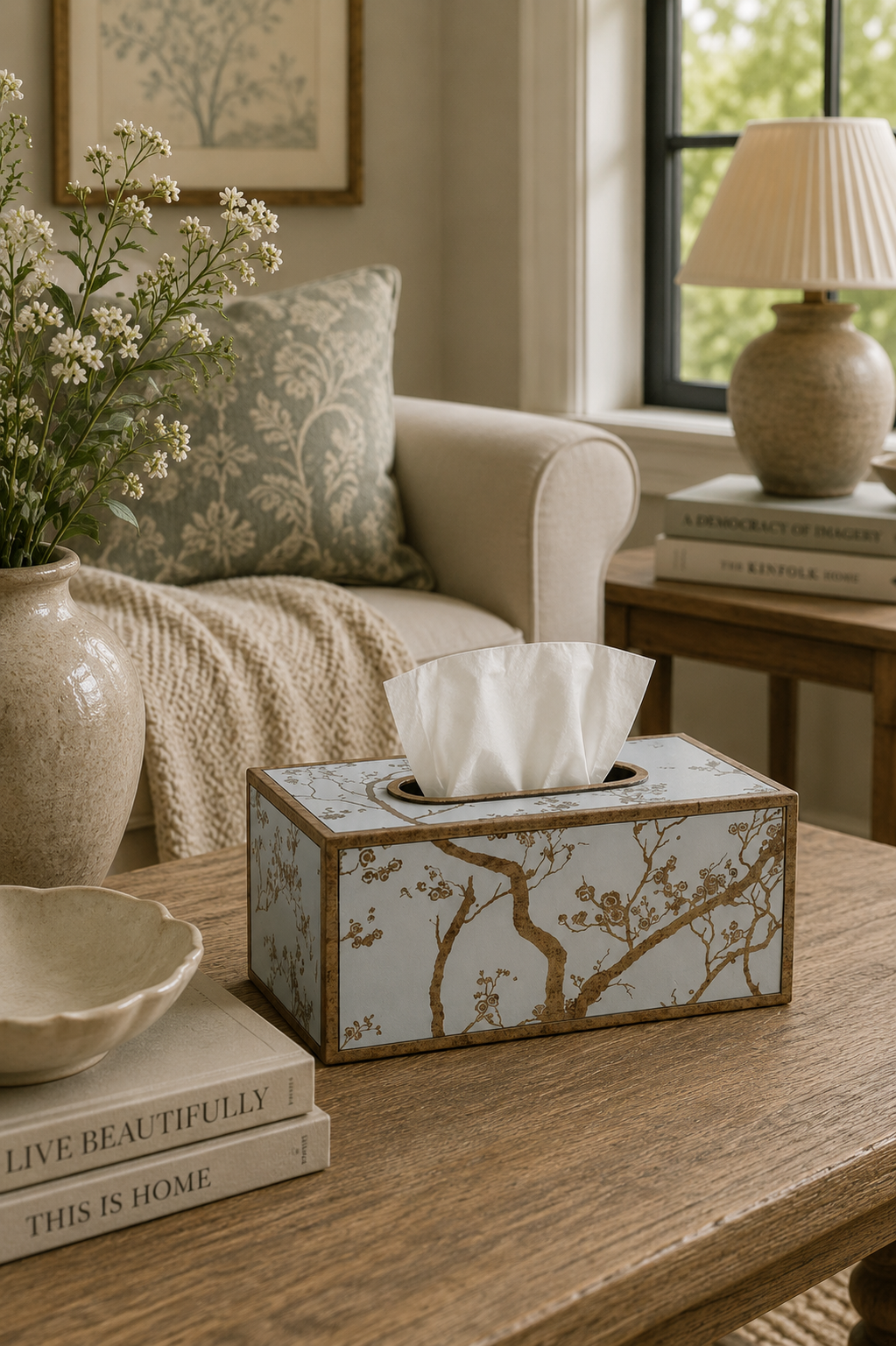 Etched Branch Glass Tissue Box