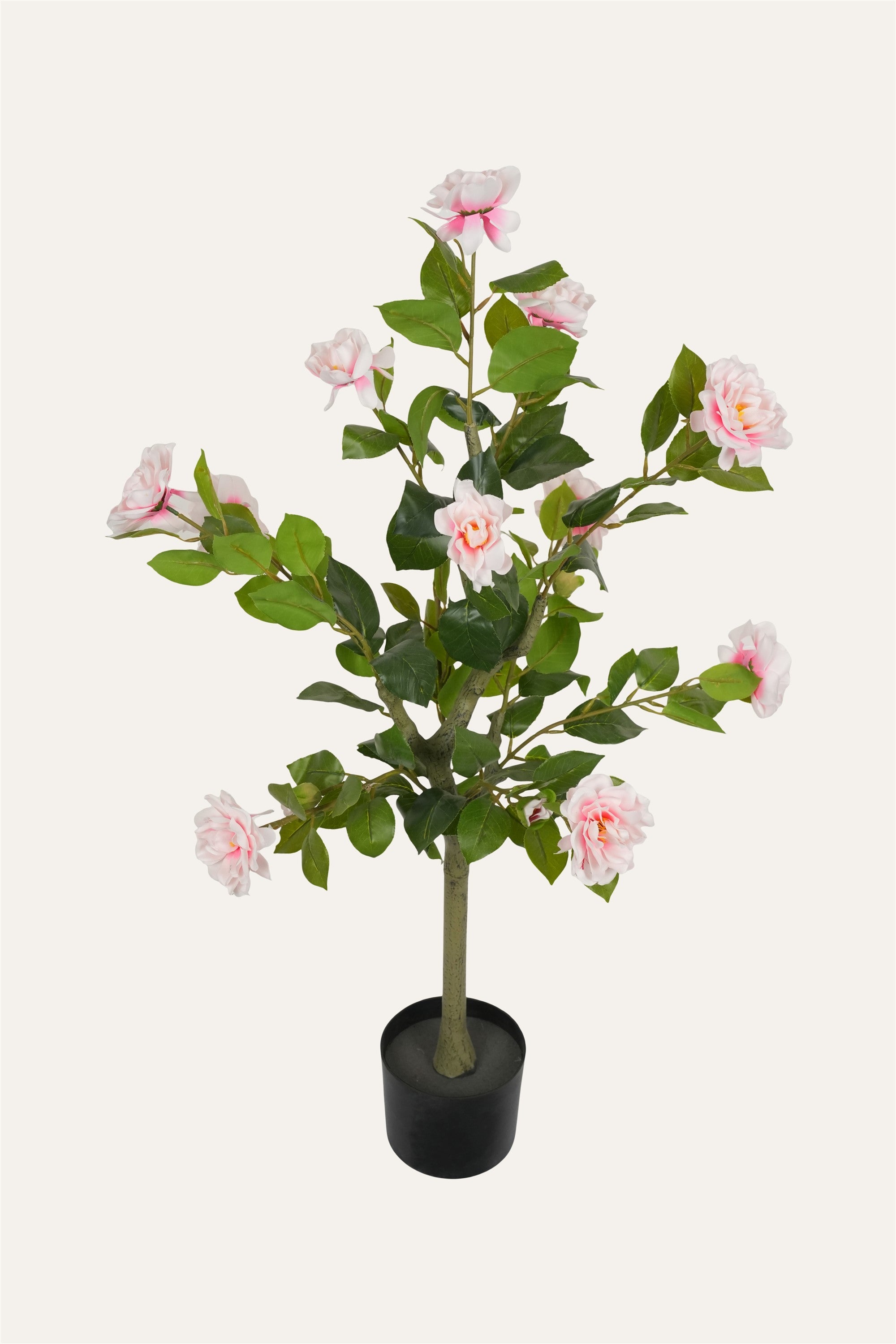 Faux pink flowers with greenery