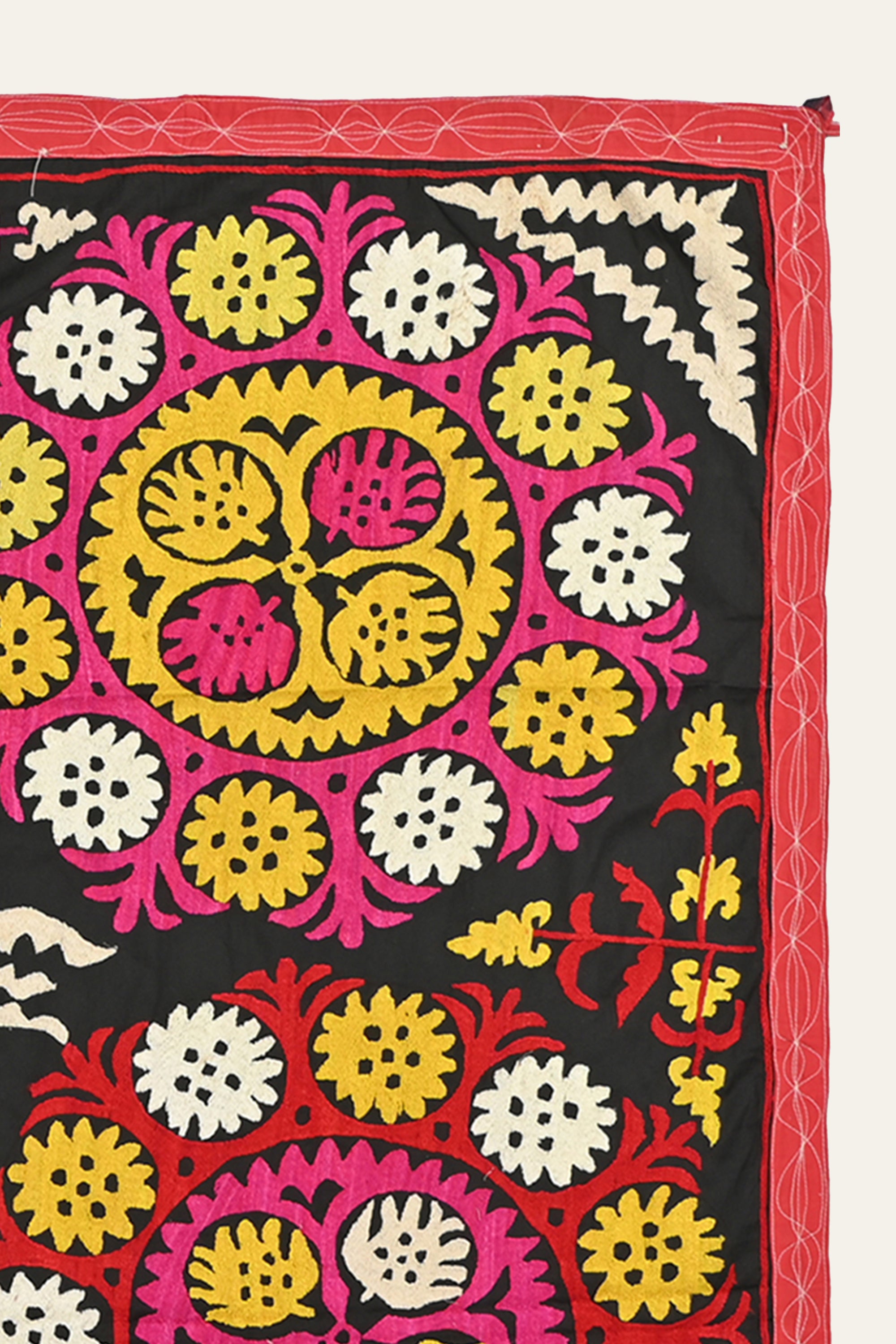 Floral Suzani textile art for vintage home decor