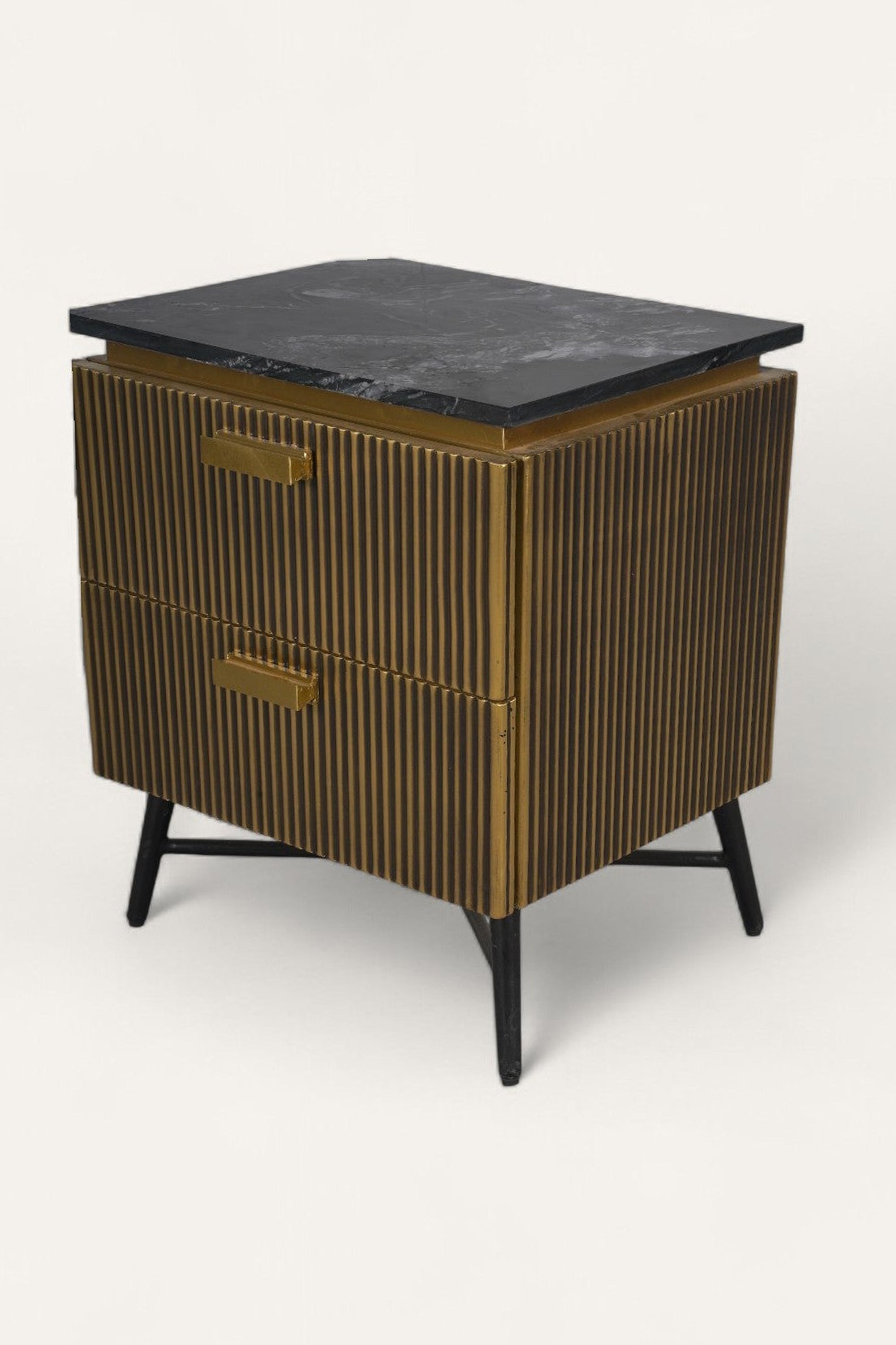 Fluted Brass Bedside Table with Marble Top