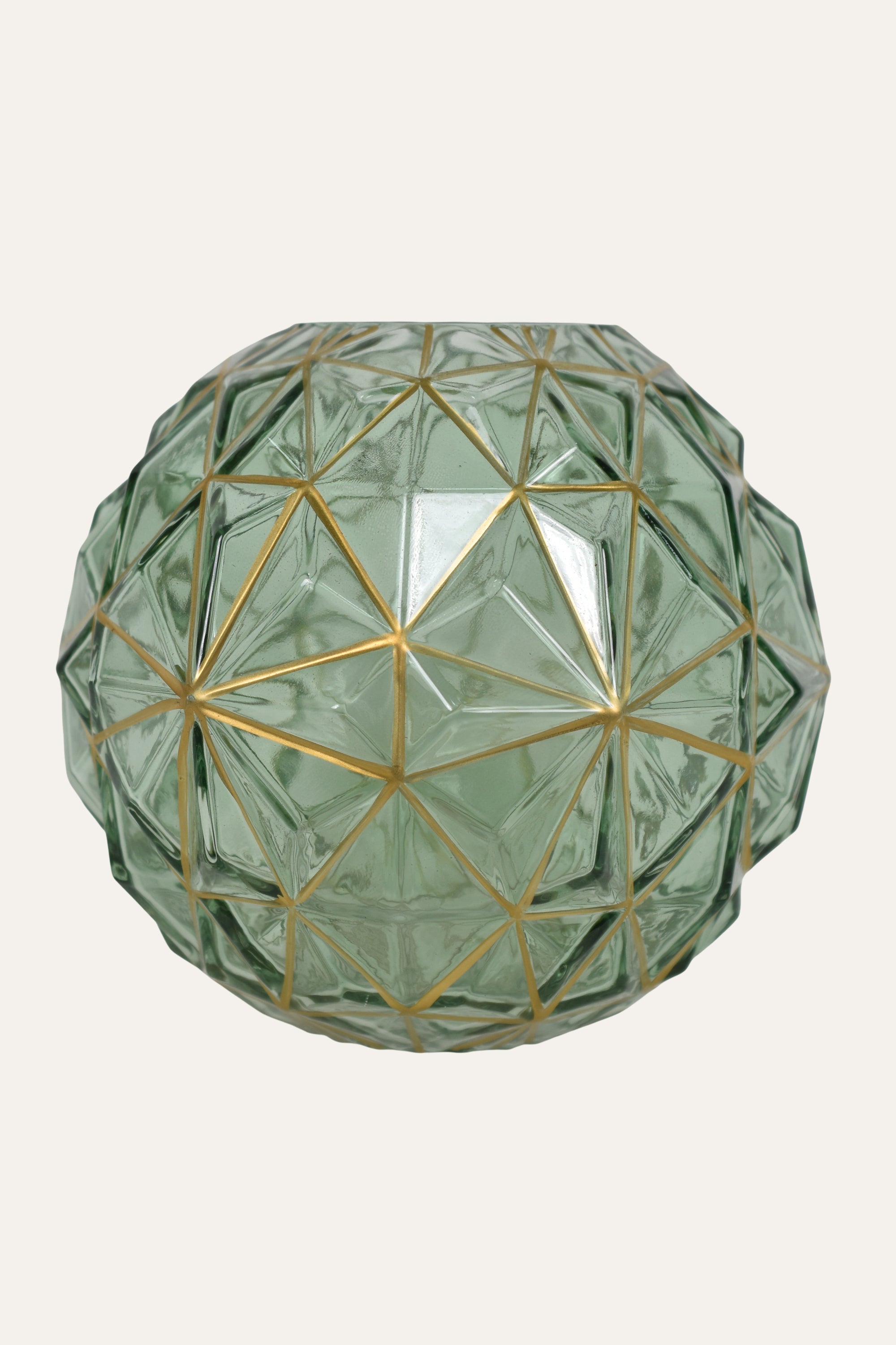 Geometric Green Colored Hand Blown Glass Vase