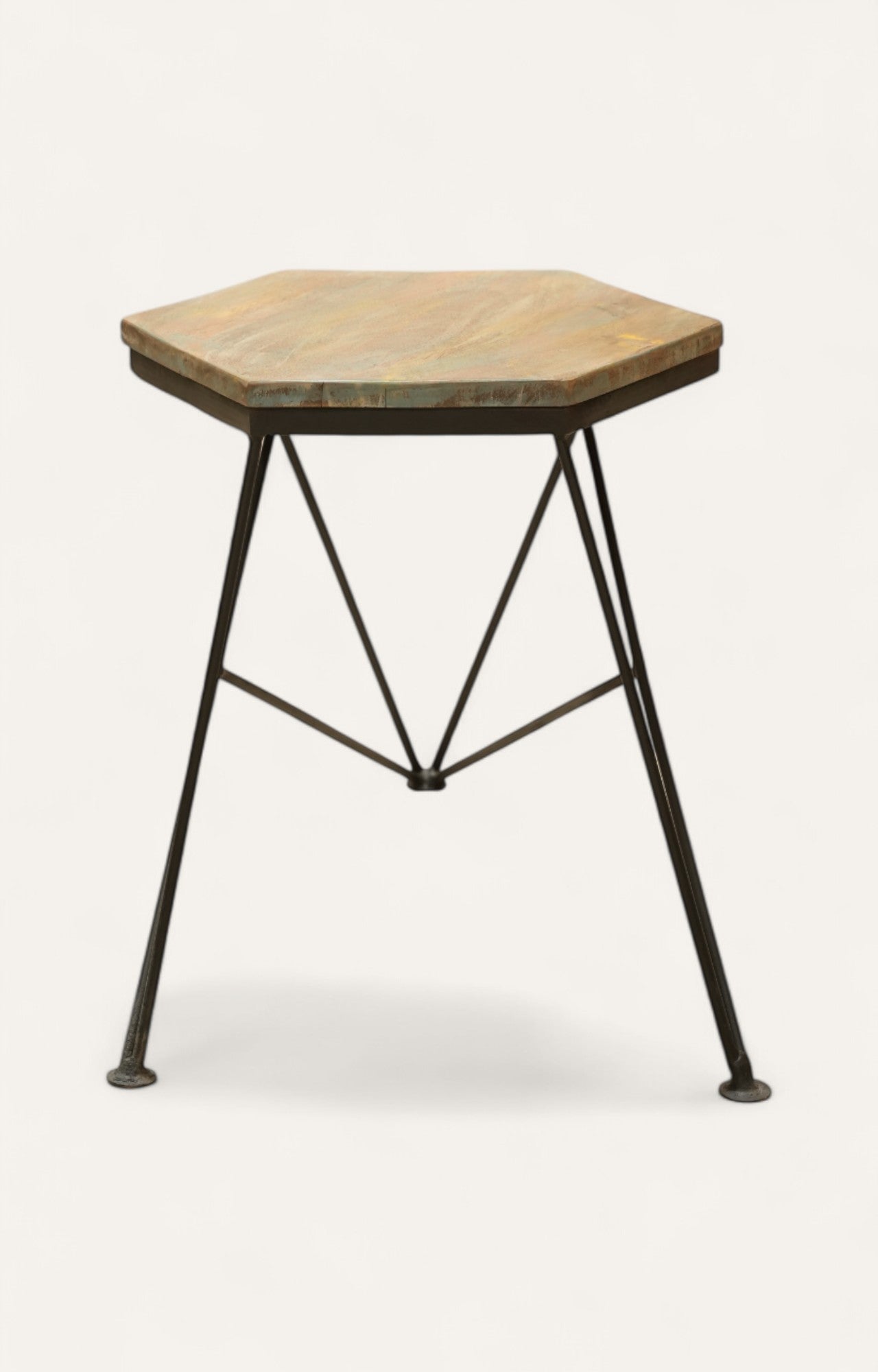 Geometric Iron & Wood Side Table
