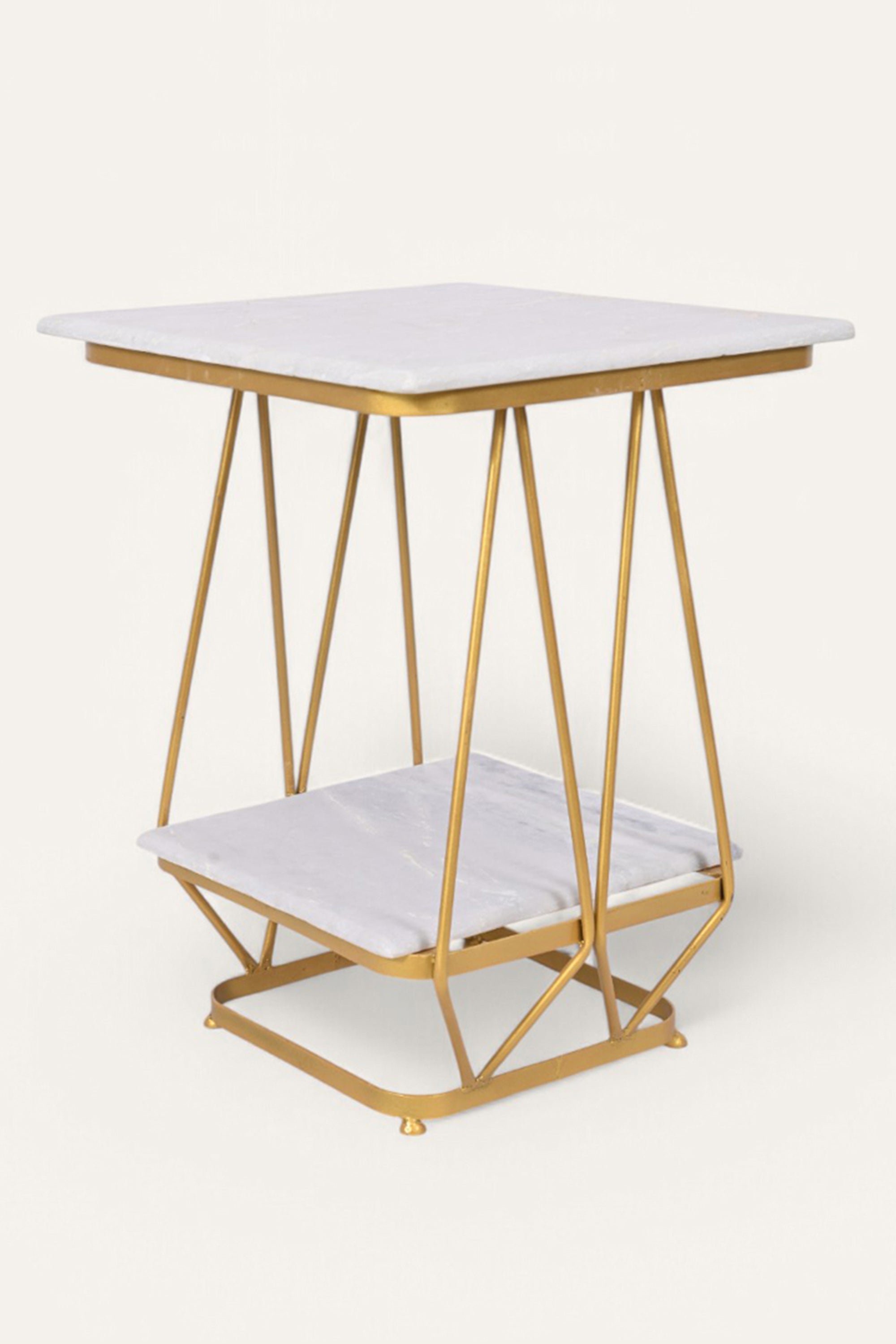 Geometric Metal and Marble  Side Table