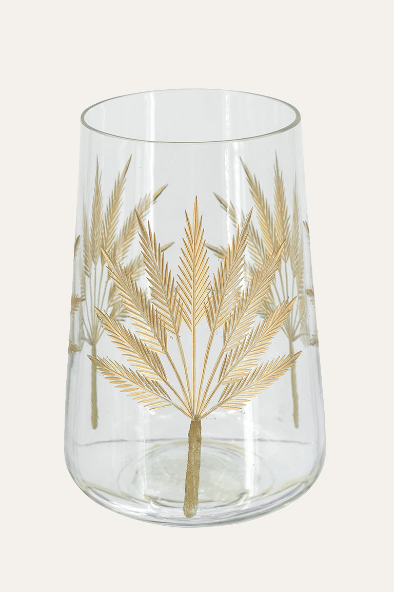 Glass Vase with Gold Palm Leaf