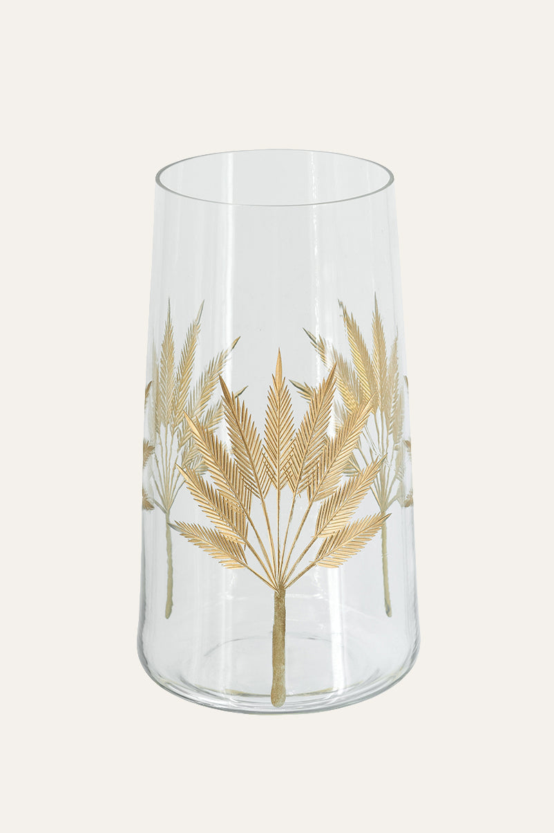 Glass Vase with Gold Palm Leaf Design