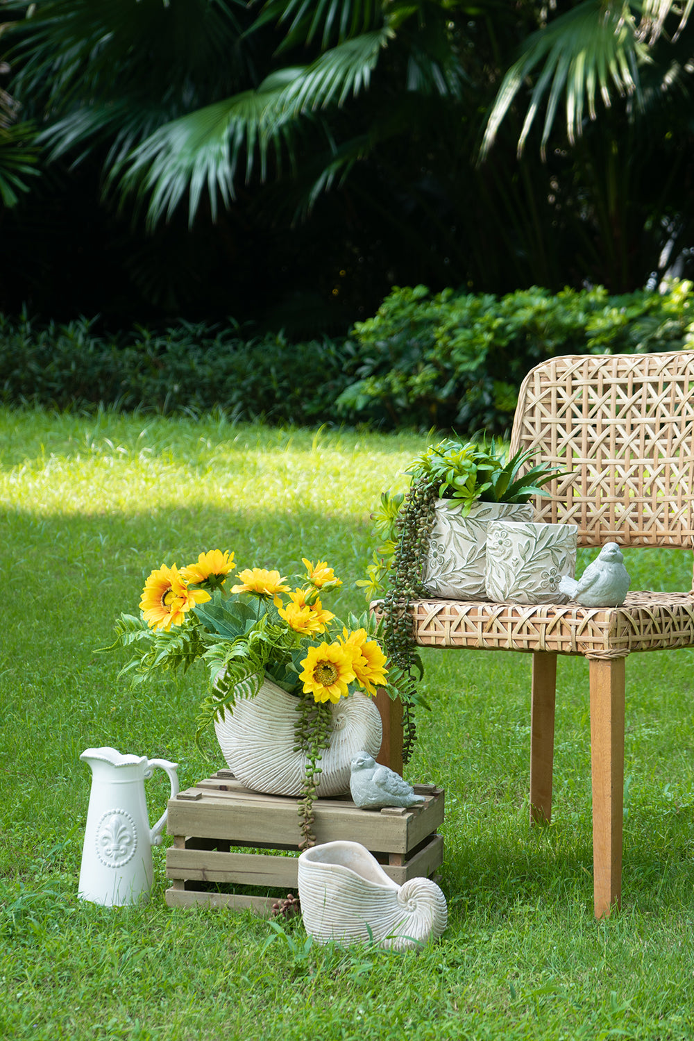 Green Floral Ceramic Planter