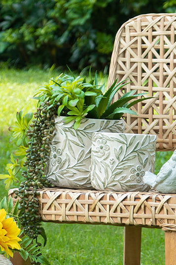 Green Floral Ceramic Planter
