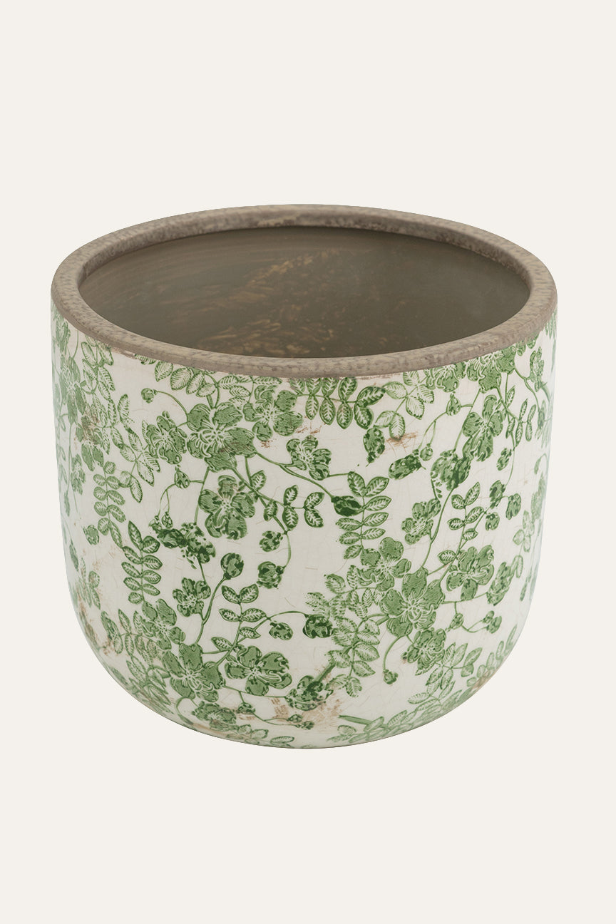 Green Floral Ceramic Planter Pot