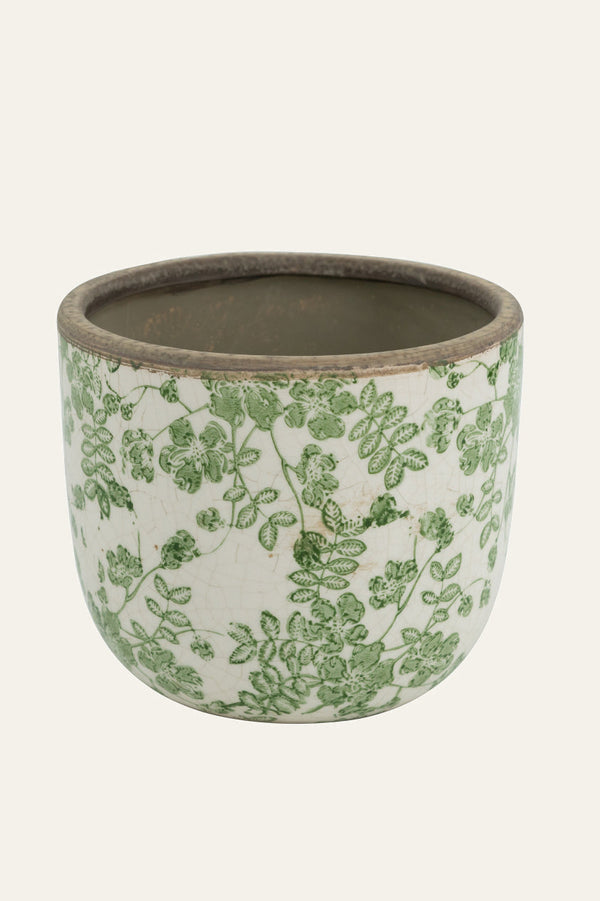 Green White Plant Pot Botanical Indoor Planter