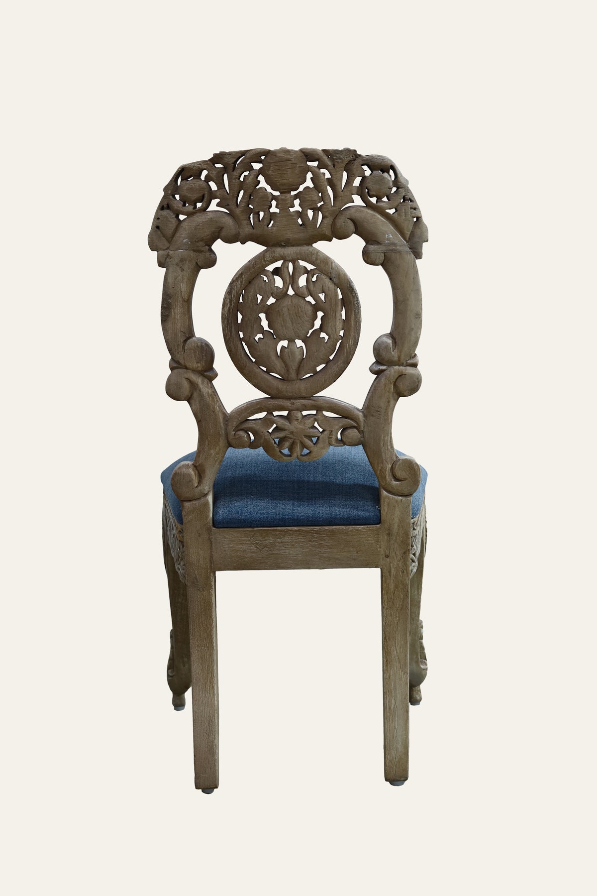 Grey Wooden Study Chair with Blue Upholstery