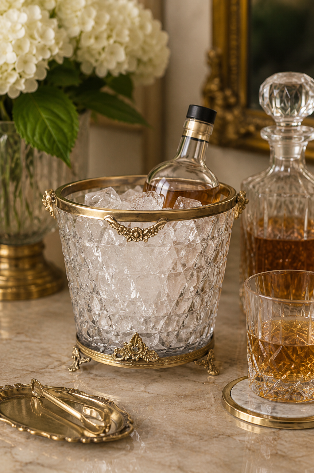 Vintage Style Brass & Glass Ice Bucket | Premium Barware for Home