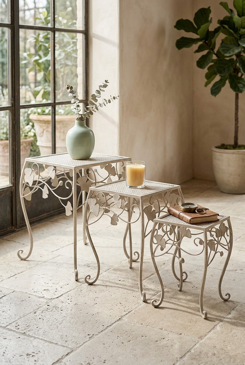 Rustic Iron Accent Side Table with Floral Scrollwork