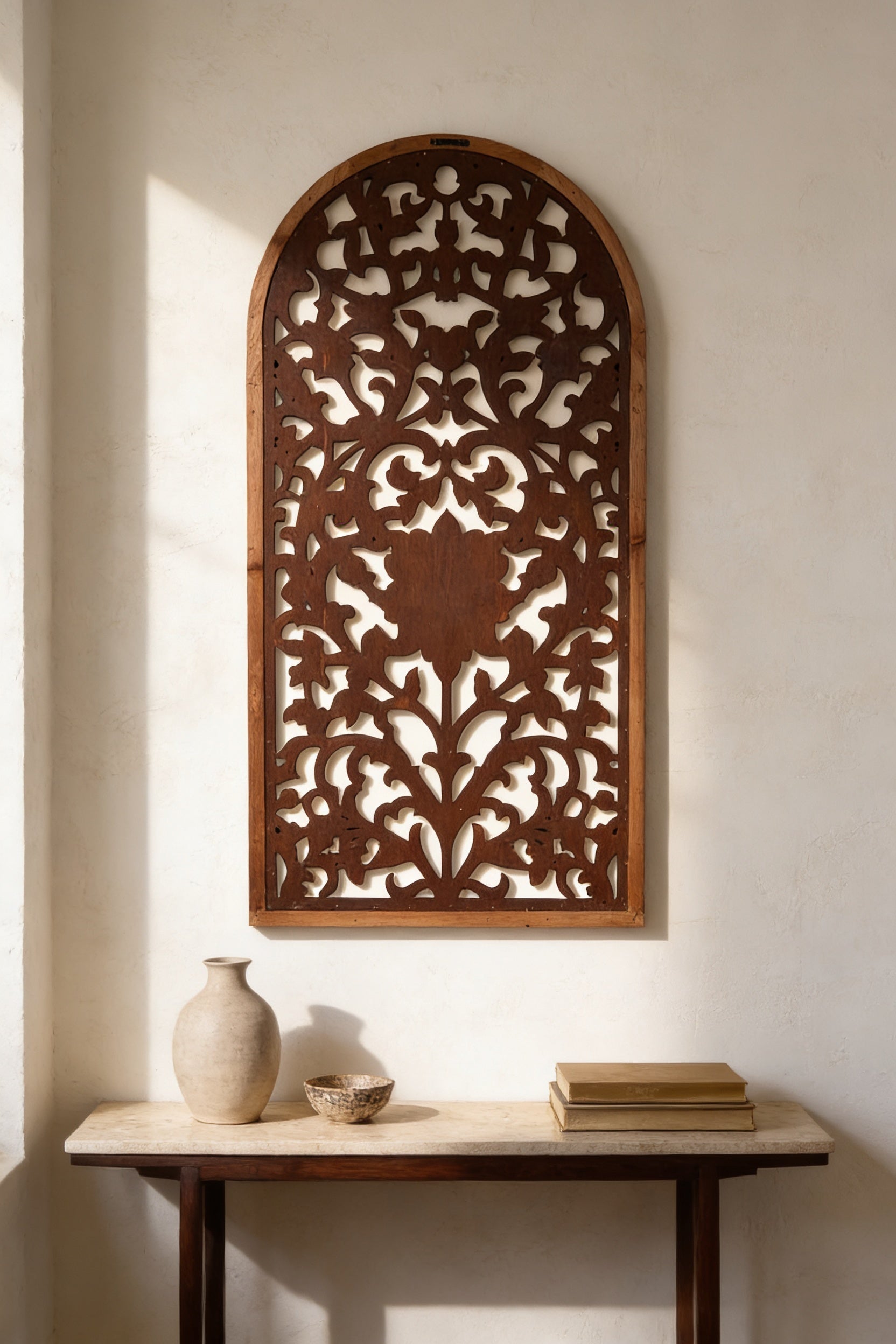 Handcrafted Floral Arch Wooden Carved Wall Panel