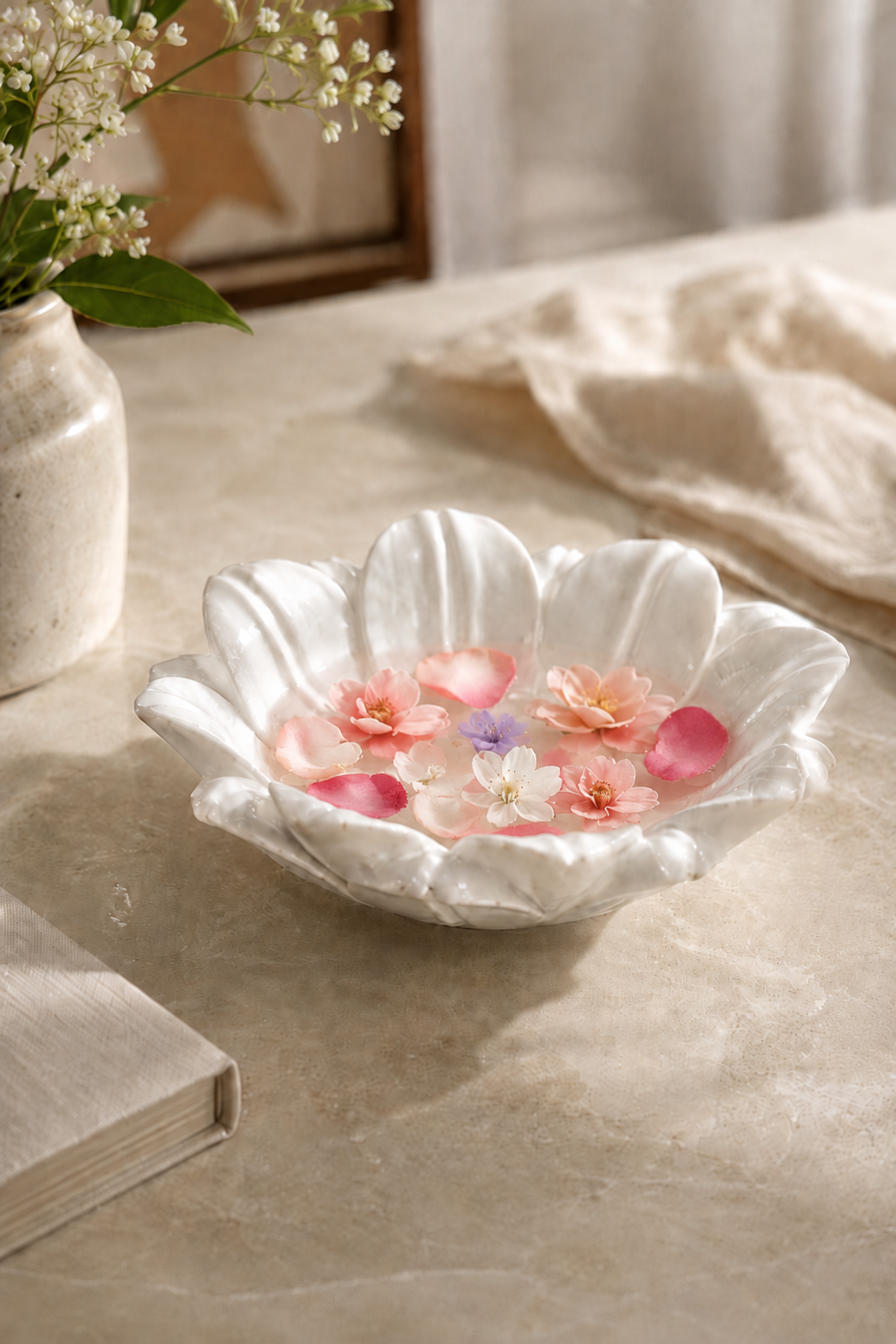 Hand-carved White Marble Lotus Bowl