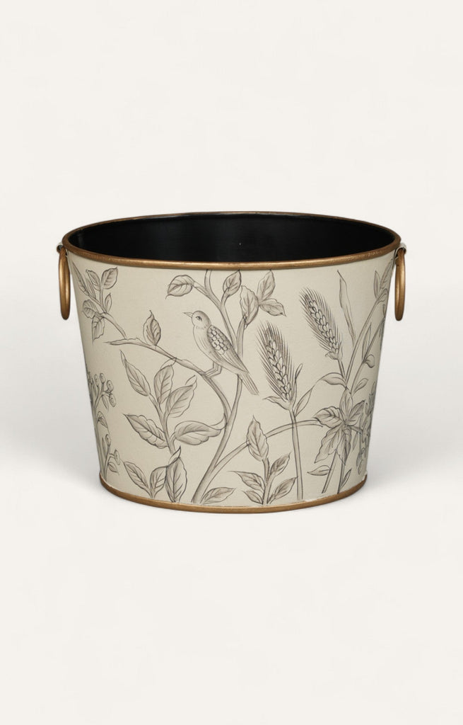 Hand-painted botanical wastebin basket