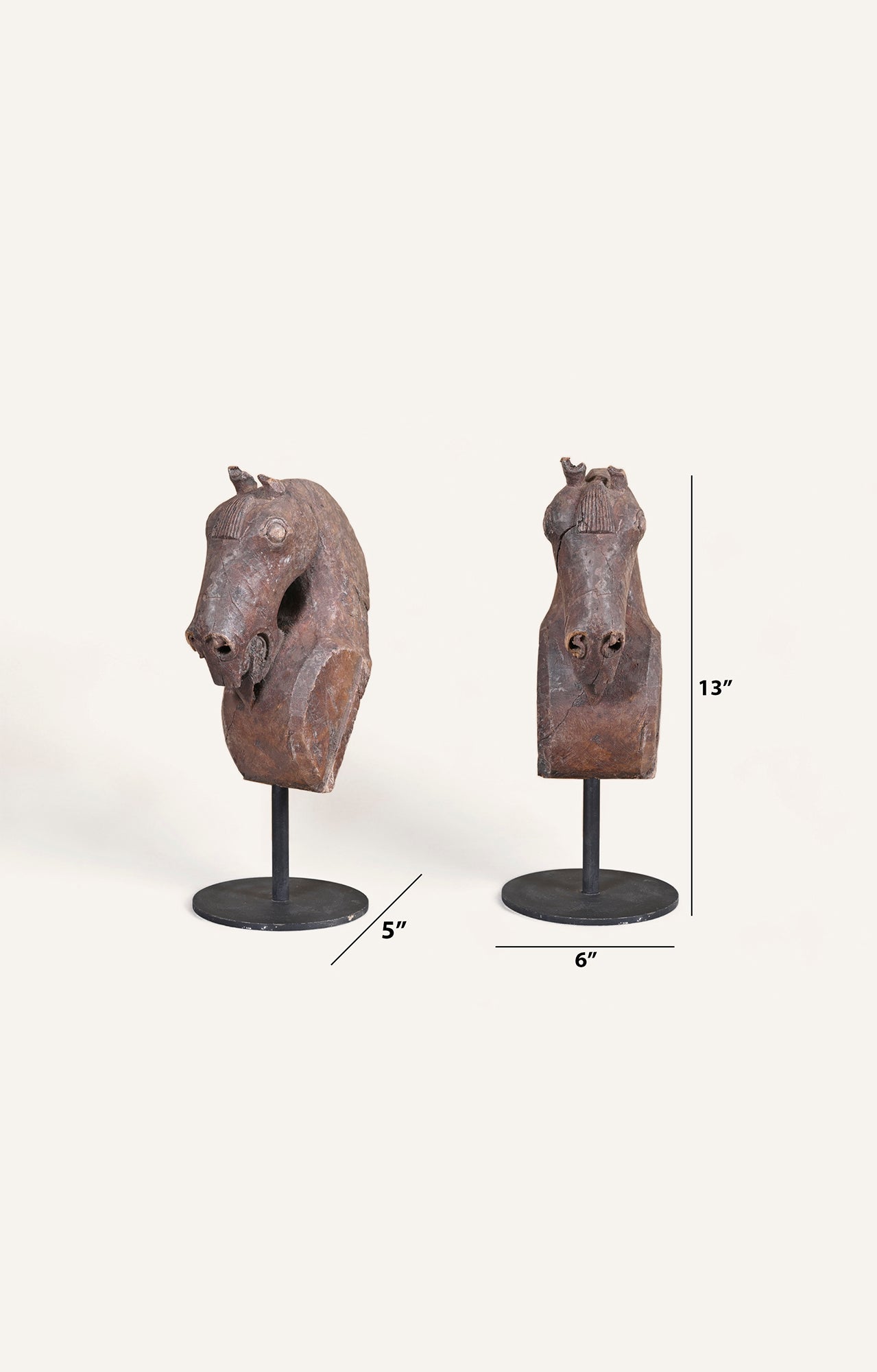 Hand Carved Horse Head on Stand_size