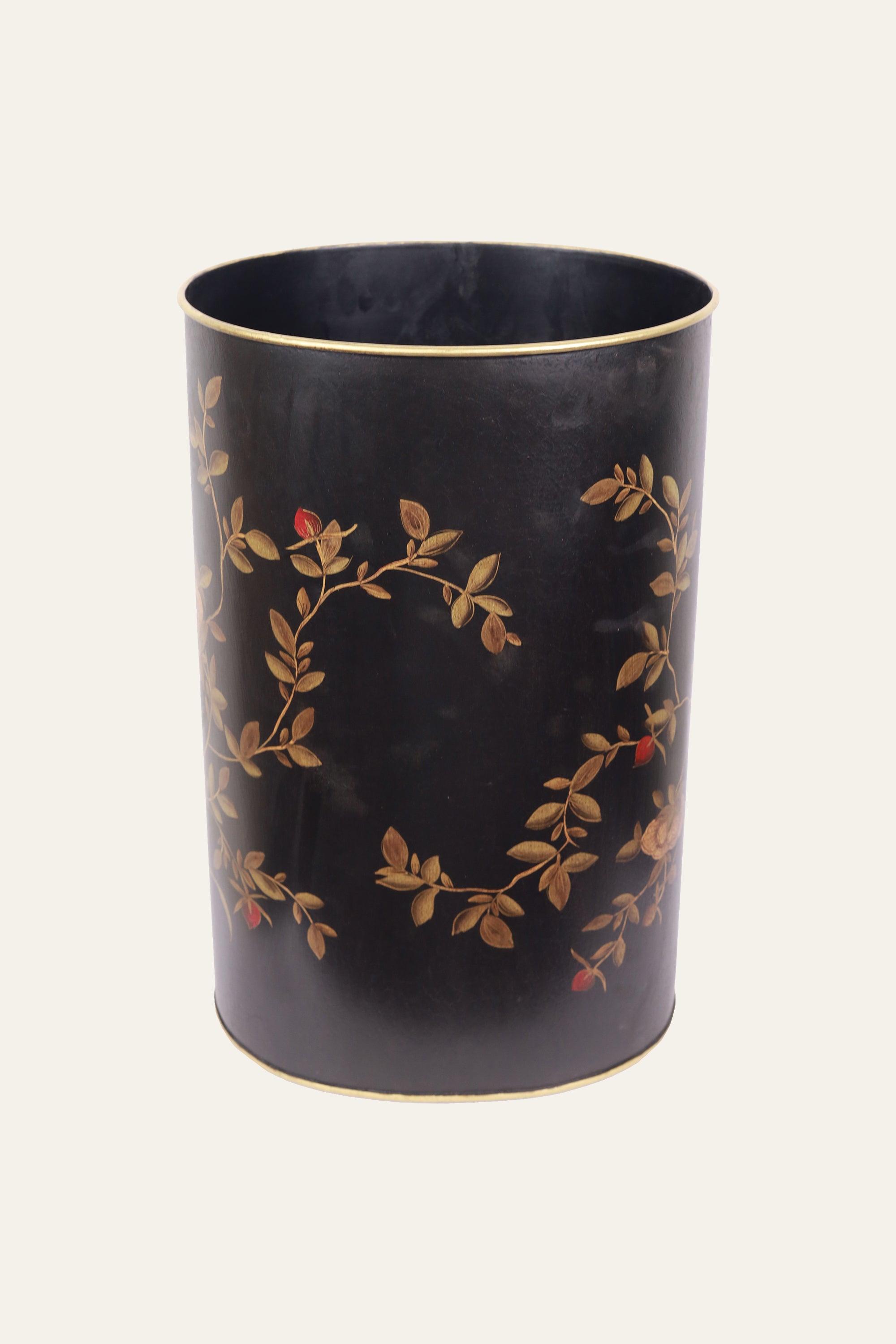 Hand Painted Bird Floral Metal Bin