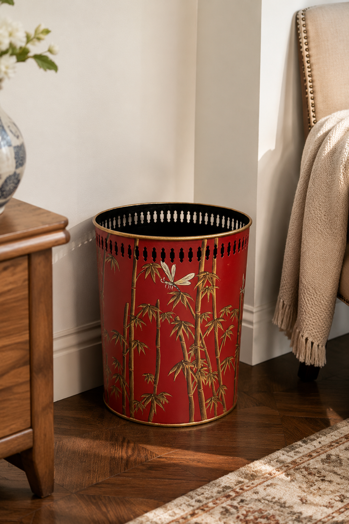 Hand painted waste bin