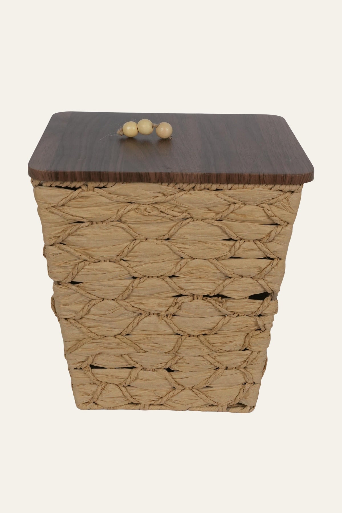 Handcrafted Woven Storage Basket with Wooden Lid