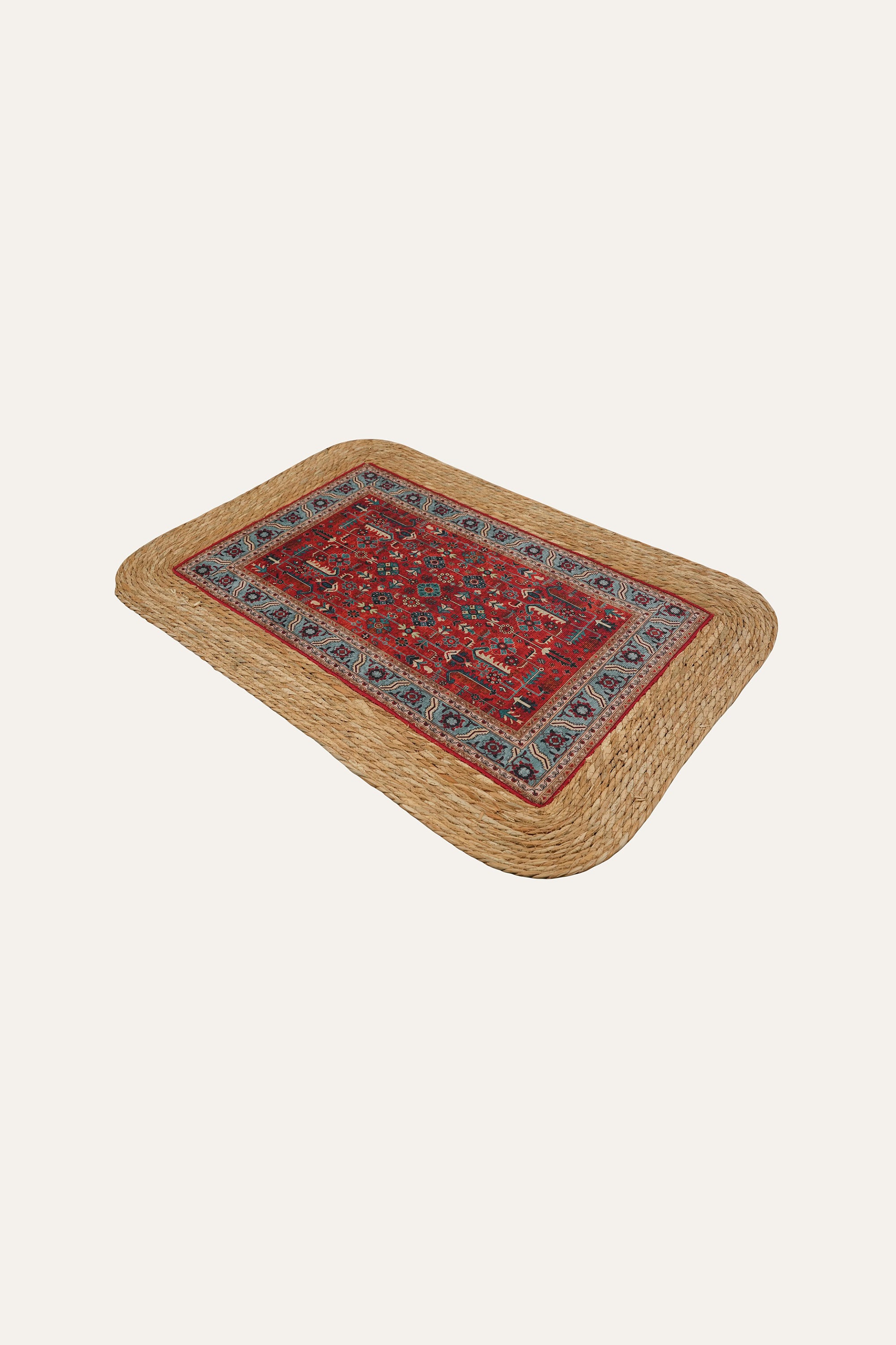 Handwoven straw and cotton mat