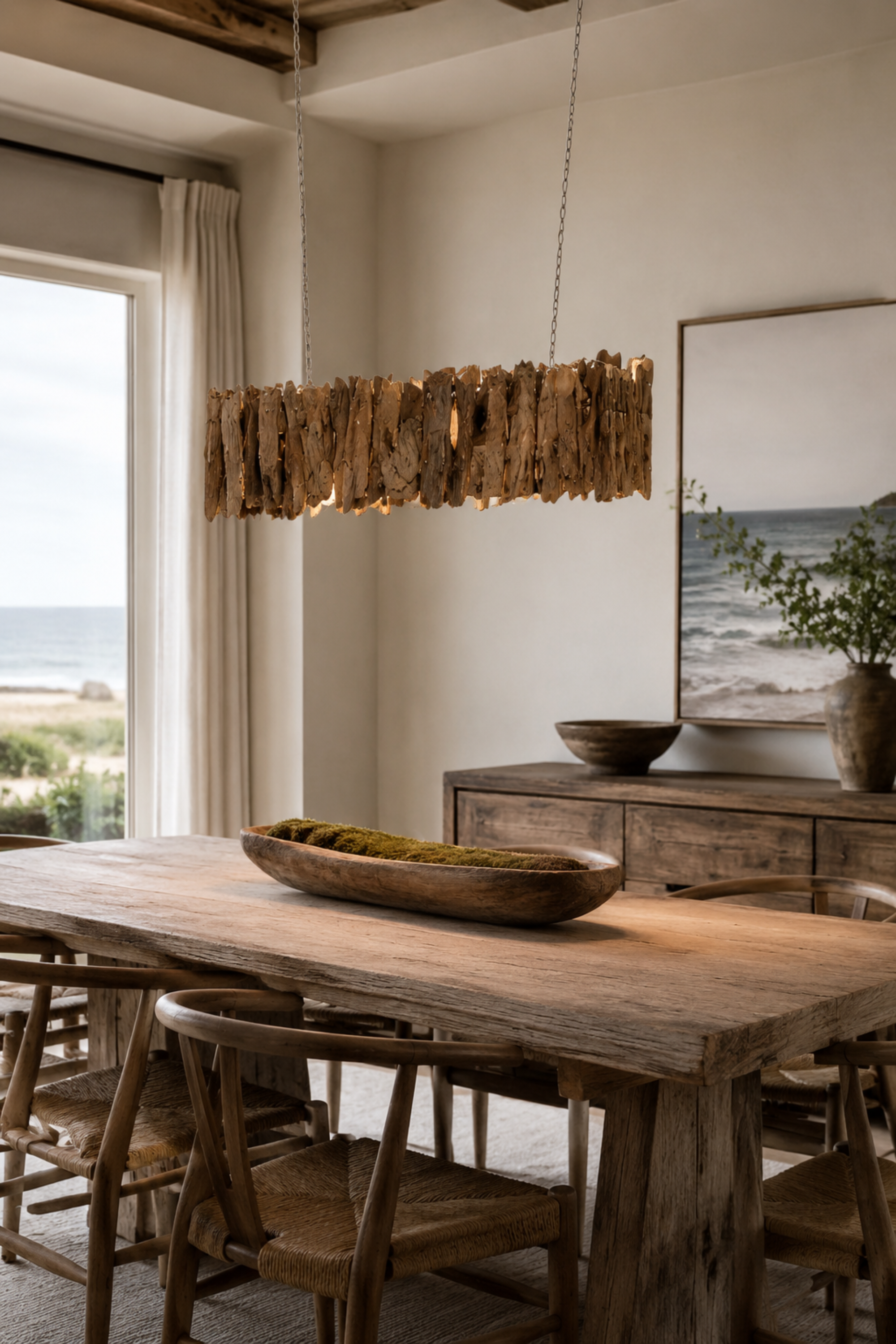 Horizontal Driftwood Chandelier in Reclaimed Teak