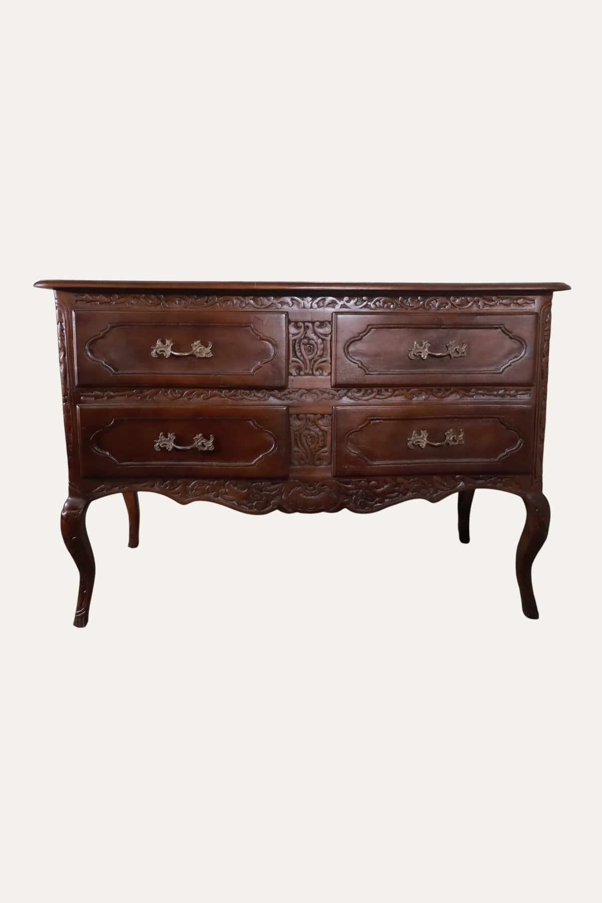 Louis XV Carved Wooden 4-Drawer Chest of Drawers for Storage