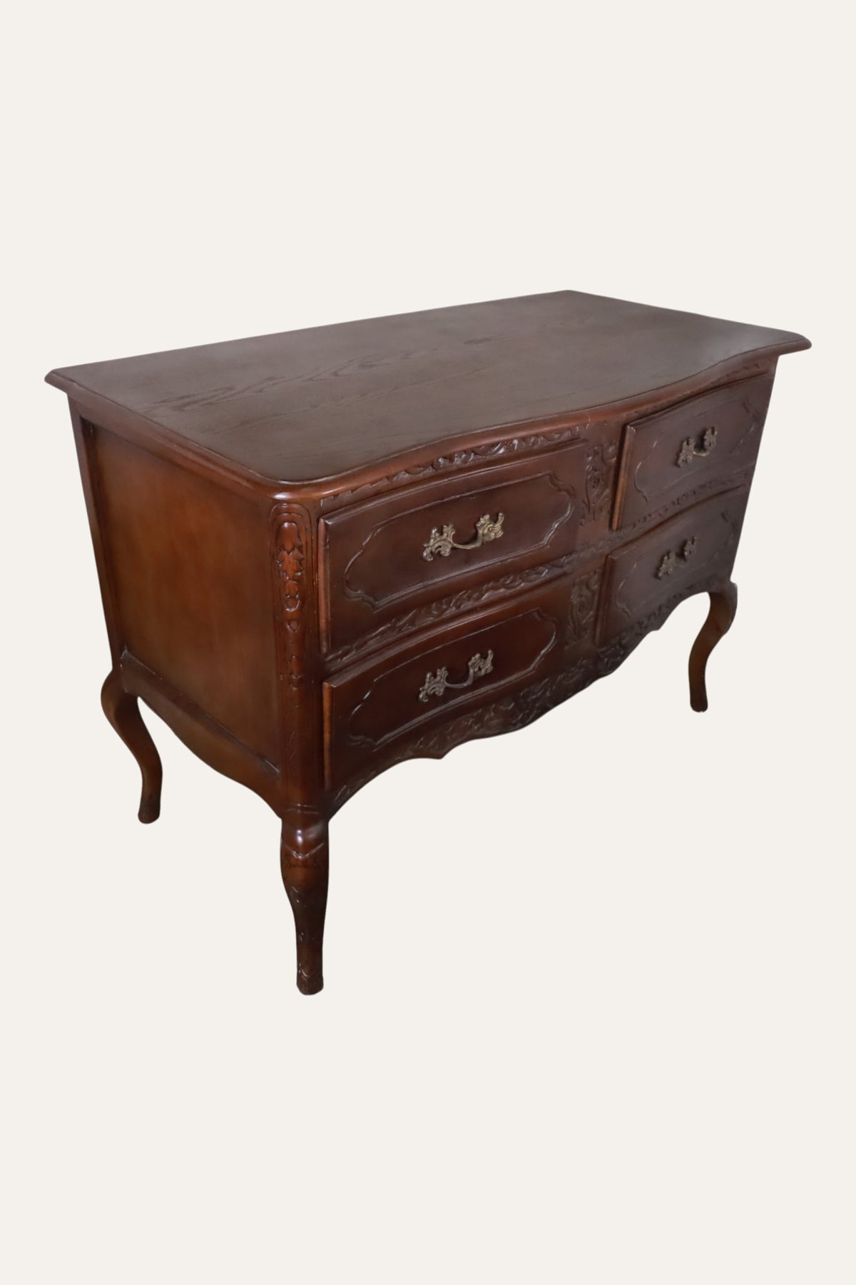 Louis XV Carved Wooden 4-Drawer Chest of Drawers for Storage