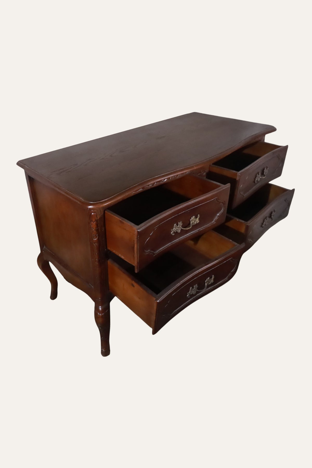 Louis XV Carved Wooden 4-Drawer Chest of Drawers for Storage