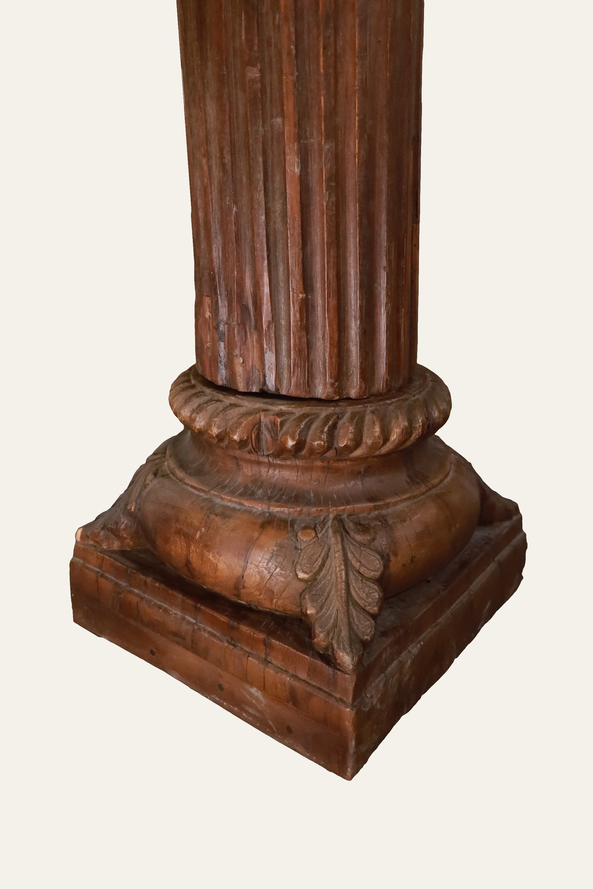 Tall Carved Wooden Corinthian Column Pedestal