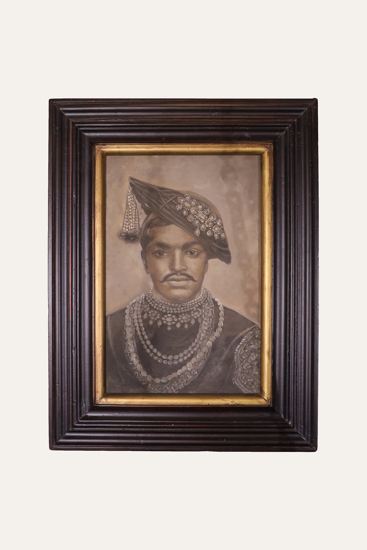 Royal Shahu Maharaj of Kolhapur Monochrome Oil Painting